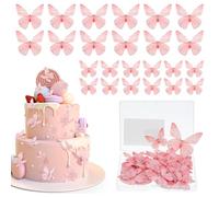 72Pcs Edible Butterfly Cupcake Toppers Butterfly Cupcake Picks Cake Toppers Decorations for Theme Baby Shower Kids Birthday Party Cake Supplies Pink