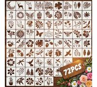 72PCS Flower Stencils for Painting, 3" Plastic Butterflies Bees Blooms Stencils for Crafts Reusable, Small Drawing Templates for Painting on Wood Canvas Fabric Paper Walls
