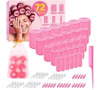 72Pcs Hair Rollers Set, 5 Size, Self Grip Hair Curlers for Blowout Look Long Medium Short Hair and Thick, Fine Hair Volume and Bangs, Jumbo Large Small 30 Roller, 40 Hair Clip, Tail Comb, Storage Bag