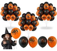 72PCs Halloween Balloons Set 25cm/9.8inch - Skull, Spider Web, Skeleton Black and Orange Balloons for Halloween Family Party Decorations, Horror Party Supplies