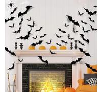 72PCS Halloween Bats Decoration, Hanging Bats 4 Different Sizes PVC Black 3D Scary Bat Sticker for Home Decor DIY Wall Decal Bathroom Indoor Hallowmas Party Supplies