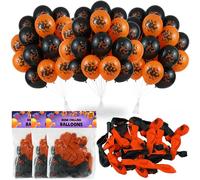 72PCs Halloween Bone Chilling Air Balloons 25cm/9.8" - Black Orange Color Party Decor Supplies Decorative Ghost Printed Tricky Photo Booth Room Props Treat Scary Latex