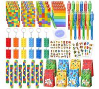 72pcs Kids Party Bag Fillers Building Block Party Favours Invisible Ink Spy Pen Notebook Keychain Bracelet Tattoo Treat Pinata Goodie Gift Bag Fillers for Kids Boys Birthday Party Supplies