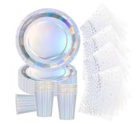 72Pcs Laser Foil Tableware for Her Him,Laser Polka Party Plates Paper Cups and Napkins for Christmas,Sparkling Golden Silver Dots Dinnerware Set for Birthday,Wedding,Baby Shower Party Tableware