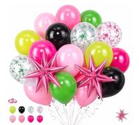 72pcs Magical Witch Birthday Balloons - Pink Emerald Green and Black Balloons Set with 22" Explosion Stars, Rose Red Pearl and Confetti Balloons for Girls Enchanted Theme Party Supplies