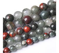 72pcs Natural African Blood Stone Beads 10mm Round Loose Healing Energy Gemstones for Jewelry Making, DIY Bracelet, 32 Inch, 2 Strands