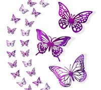 72PCS Purple 3D Butterfly Wall Decor, 3 Styles 3 Sizes, Removable Butterfly Wall Stickers Room Mural, Decorations for Room, Party, Birthday, Wedding, Cakes, DIY Gift