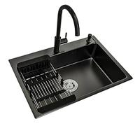 72x45x22cm Black Nano 304 Stainless Steel RV Sink with Round Faucet & Drain, Undermount or Topmount, Single Bowl Kitchen Prep Sink