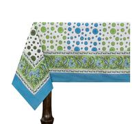 72x72 Inches Square Hand Block Printed Cotton Tablecloth, Blue Green Floral Table Cloths Washable, Indian Table Linen For Dinning Home Decor Halloween Outdoor Thanksgiving Valentine Gifts