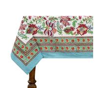 72x72 Inches Square Hand Block Printed Cotton Tablecloth, Green Red Floral Table Cloths Washable, Indian Table Linen For Dinning Home Decor Summer Spring Outdoor Thanksgiving Valentine Gifts