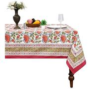72x72 Inches Square Hand Block Printed Cotton Tablecloth, Red Yellow Floral Table Cloths Washable, Indian Table Linen For Valentine Thanksgiving Gifts Home Decor Dinning Outdoor
