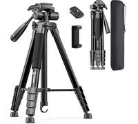 73" Camera Tripod,Tripod Stand for Camera,Compatible with GoPro/DSLR/Cell Phone/Camcorder,Aluminum Professional Tripod with Phone Holder,Travel Bag,Max Load 8.8LB (Black)