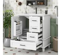 73 cm Bathroom Cabinet with Sink Fully Lacquered Door Shelf 3 Silent Drawers Adjustable Shelves Integrated Ceramic Sink Modern Storage Solution