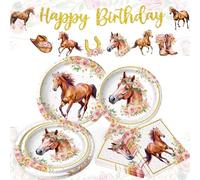73 PCS Horse Party Napkins and Plates Cups Horse Little Poney Birthday Decor for Western Cowboy Cowgirl Themed Birthday Party Baby Shower