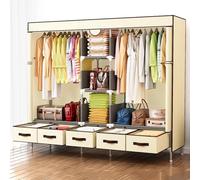 73" Portable Wardrobe Closet Metal Clothing Rack with 2 Hanging Rods 5 Shelves & 5 Drawer Boxes Free Standing nizer with Beige Fabric Cover for Clothes Storage