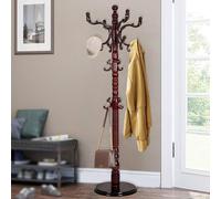 73" Wooden Coat Rack Stand,Coat Racks Freestanding With 14 Hooks And Solid Round Base Heavy Duty Adjustable Height Hall Tree Coat Rack for Entryway Hallway Foyer Office Bedroomf (Red sandalwood)