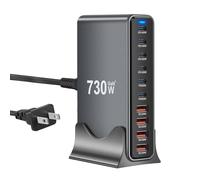730W USB C Charger Block, 10 Port Fast USB Charging Station for Multi Devices, GaN Ⅲ Charging Block Double 140W/100W/65W PD PPS Port Laptop Charger Compatible with MacBook Pro/Air/iPhone 16/15/Samsung