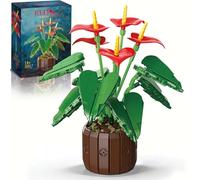 732pcs Red Anthurium Flower Building Set with Vase for Adults Compatible with Lego Botanicals Cute Decorative Pots Creative Gift for Women Girls 14+