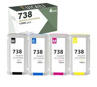 738 738XL Pigment Ink 130ML 498N4A 498N5A 498N6A 498N7A Compatible with HP 738 Ink Cartridges Works with DesignJet T850 T950 Printer (130ml-4PK)