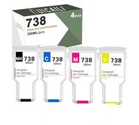 738 738XL Pigment Ink 300ML 498N8A 676M9A 676M7A 676M8A Compatible with HP 738 Ink Cartridges Works with DesignJet T850 T950 Printer (300ml-4PK)