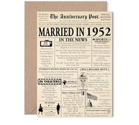 73rd Anniversary Card for Women Men - Newspaper Married in 1952 - Happy 73 Year Wedding Anniversary Card for Husband Wife Companion Partner, 5x7 Inch Anniversaries Greeting Cards