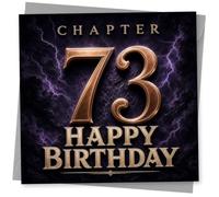73rd Birthday Card for Her, Chapter 73 Purple Lightning | Bold “CHAPTER 73” cover with huge gold-style 73 and HAPPY BIRTHDAY on a stormy purple lightning sky-made for her 73rd.