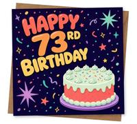 73rd Birthday Card for Her, Colourful Stars Party Design | Eye-catching greeting card; Colourful Stars Party artwork for her on a 73rd birthday with a warm, memorable feel