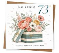 73rd Birthday Card for Her, Gift Box Flowers & Verse | Elegant bouquet-in-a-box illustration with "Have a Lovely 73rd" and the sweet line "You're so special in so many ways".