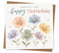 73rd Birthday Card for Her, Pastel Watercolour Flowers | Cheerful pastel watercolour flowers and the message “Wishing you a very happy 73rd birthday” for her