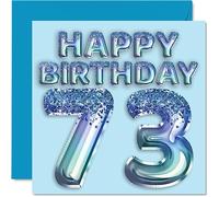 73rd Birthday Card for Men - Blue Glitter Party Balloon - Happy Birthday Cards for 73 Year Old Man Great Grandpa Grandad Dad Gran, 145mm Greeting Cards Gift