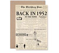 73rd Birthday Card for Men Women - Newspaper Back in 1952 - Happy 73 Birthday Cards for Grandma Auntie Sister Husband Grandad Brother, A5 Bday Greeting Cards