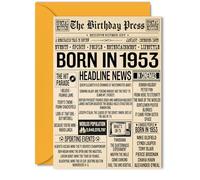 72nd Birthday Cards for Women Men - Born In 1953 Newspaper - Happy 72 Birthday Card for Grandma Grandad Nan Vintage Retro Back In 1953, 5x7 Inch Bday Greeting Cards
