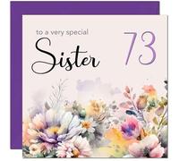 73rd Sister Birthday Card - Purple Floral Sister's Birthday Card for 73 Year old Seventy Three, Seventy Third