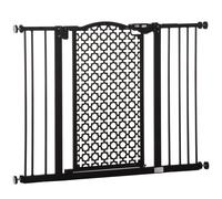 74-105 cm Pet Safety Gate Pressure Fit Stair with Double Locking, Black Pawhut