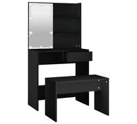 Dressing Table Set Black Engineered Wood/Acrylic 74.5x40x141cm LED Stool Vanity