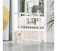 PawHut Pressure Fit Safety Gate, Adjustable Dog Gate, Pet Barrier for for Doorways, Staircases and Hallways with Auto Close, Double Locking, Opening 74-80cm, White