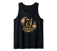 74 And Fabulous Floral 74th Birthday Celebration Funny Tank Top