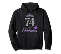 74 & Fabulous 74 Years old 74th Birthday Crown Lips Stars Pullover Hoodie