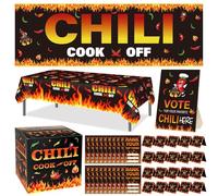74 Pcs Chili Cook Off Decorations Black Hot Chili Decor Include 1 Banner 1 Tablecloth 1 Sign 1 Ballot Box 50 Voting Cards 20 Seat Cards for Party BBQ Mexican Fiesta Chili Chef Contest