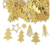 74 Pcs Gold Christmas Table Confetti - Fancy Trees & Stars - Pearlescent Card Decorations for Xmas New Year Party Winter - Scatter or Sprinkle