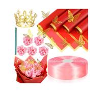 74 Pieces DIY Artificial Roses Bouquet Fake Ribbon Flowers Bouquet 1-1/2Inch Satin Ribbon Gold Wrapping Paper