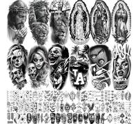 74 Sheets Chicano Jesus Christ God Temporary Tattoos For Men Women Adults Arm Cholo, Guadalupe Half Arm Sleeve Fake Tattoo Sticker Mexico West Coast Culture, Temp Chicana Prison Halloween Tattoo Chola