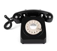 746 Rotary 1970s-style Retro Landline Phone - Curly Cord, Authentic Bell Ring (Black)