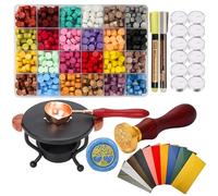 748 PCS Wax Seal Stamp Kit, WEWINK PLUS 720 PCS Wax Sealing Beads Set with Stamp, Warmer and Spoon, 12PCS Tea Candles, 10PCS Envelopes, 2PCS Pen for Invitations, Crafts, DIY, Letter, Gifts, Decor