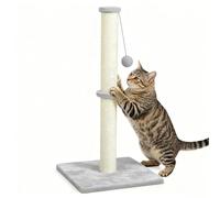 74cm Cat Scratching Post, Tall Scratch Post Claw Scratcher for Large Cats with Teasing Hanging Ball, Natural Sisal Rope Scratch Pole, Plush Toy, Stable Base (Grey)