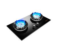 74CM Gas Stove 2 Burners, 8.5KW 9 Cavity High Fire, Black Tempered Glass Cast Iron Pot Stand Freestanding Stove Camping Outdoor(LPG)