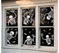 74pcs Halloween Window Clings Decorations, 8 Sheets 6 Giant Skeleton Window Stickers, Scary White Skull Window Silhouettes Decal for Indoor Bathroom Glass Door Decor Home Haunted House Party Supplies