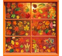 74Pcs Window Stickers Autumn, 6 Sheets Reusable Double Side Leaves Pumpkin Pine Cones Autumn Home Decor, Fall Leaves Window Clings Leaf window decals for Glass Print Decals Festival Thanksgiving Decor