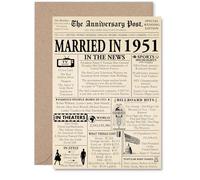 74th Anniversary Card for Men Women - Newspaper Married in 1951 - Happy 74 Year Wedding Anniversary Card for Companion Partner Husband Wife, A5 Anniversaries Greeting Cards