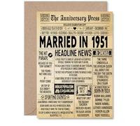 74th Anniversary Card for Men Women - Vintage Newspaper Married in 1951 - Happy 74 Year Wedding Anniversary Card for Companion Husband Partner Wife, A5 Anniversaries Greeting Cards